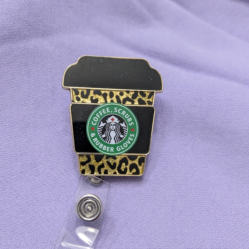 Starbucks Coffee, Scrubs And Rubber Gloves Nurses Badge Reel